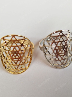 斯里丰盛 几何立方体花形 指环 戒指 不锈钢饰品