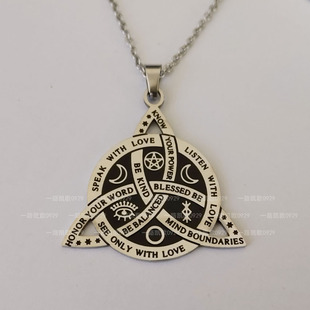 凯尔特结吊坠五芒星月亮带链条 不锈钢吊坠