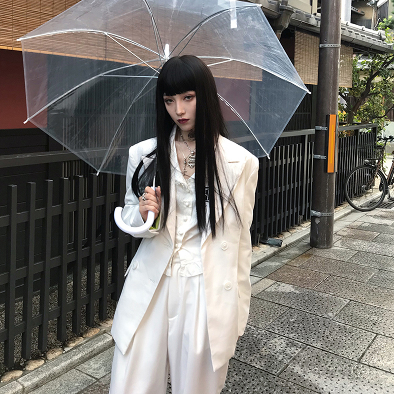 AWAKEN原创设计 重磅杀死比尔白色垫肩西装暗黑日系收腰秋冬外套
