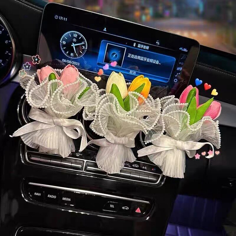 汽车出风口香薰郁金香花束摆件
