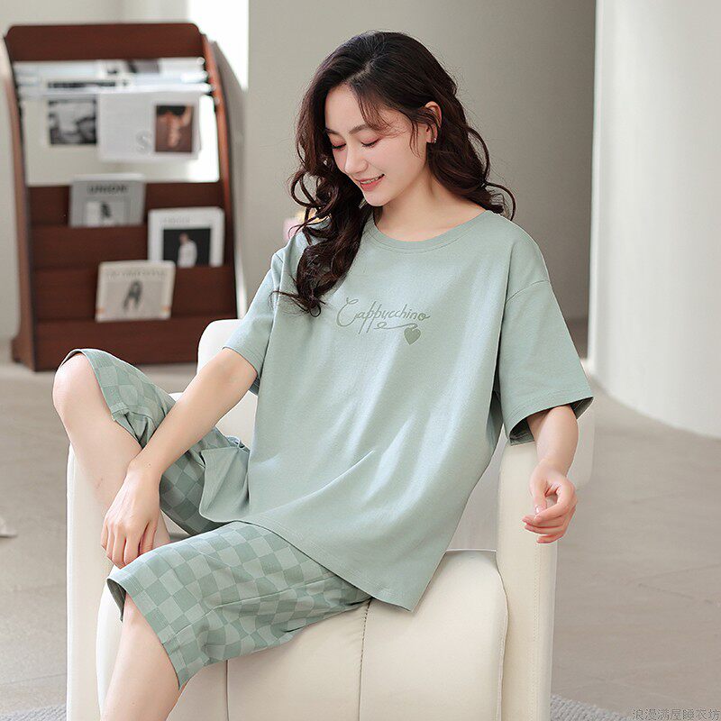 睡衣女夏季短袖纯棉女装可爱少女卡通休闲居家外穿全棉家居服套装
