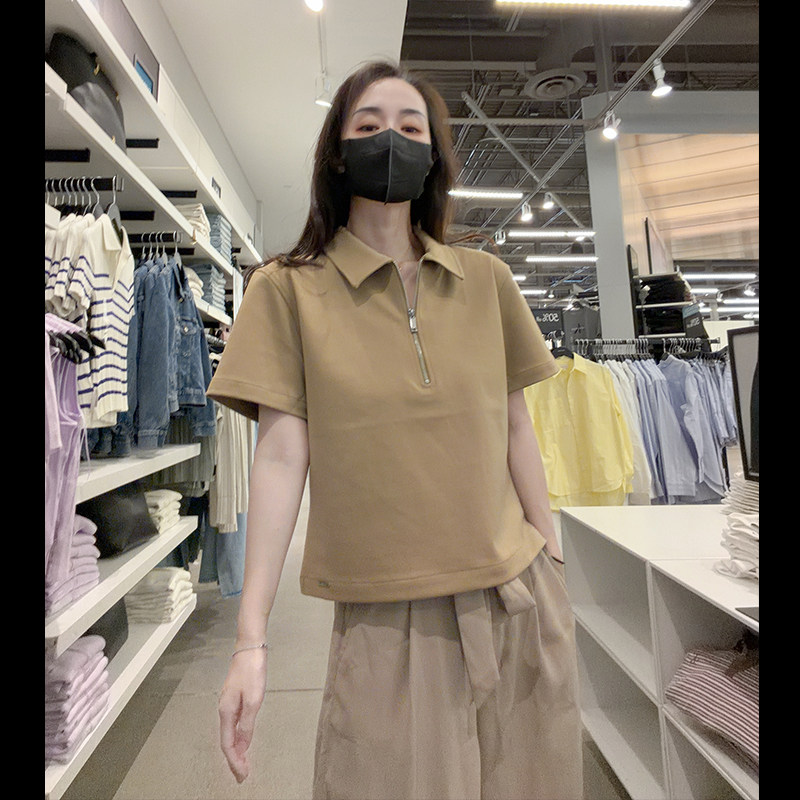 CK女士半拉链翻领短袖polo衫图片