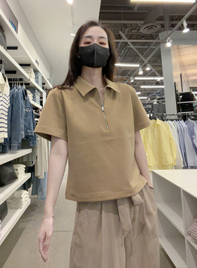 CK Calvin Klein女士短袖翻领半拉链宽松显瘦套头polo衫CW640