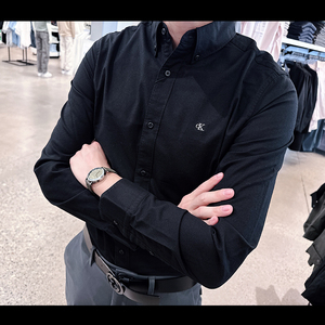 CK Calvin Klein男士新款时尚休闲修身微弹牛津纺长袖衬衫CM1-60