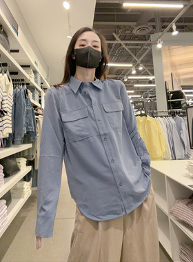 Calvin Klein CK女士新款时尚百搭柔软舒适口袋宽松长袖衬衫CW641
