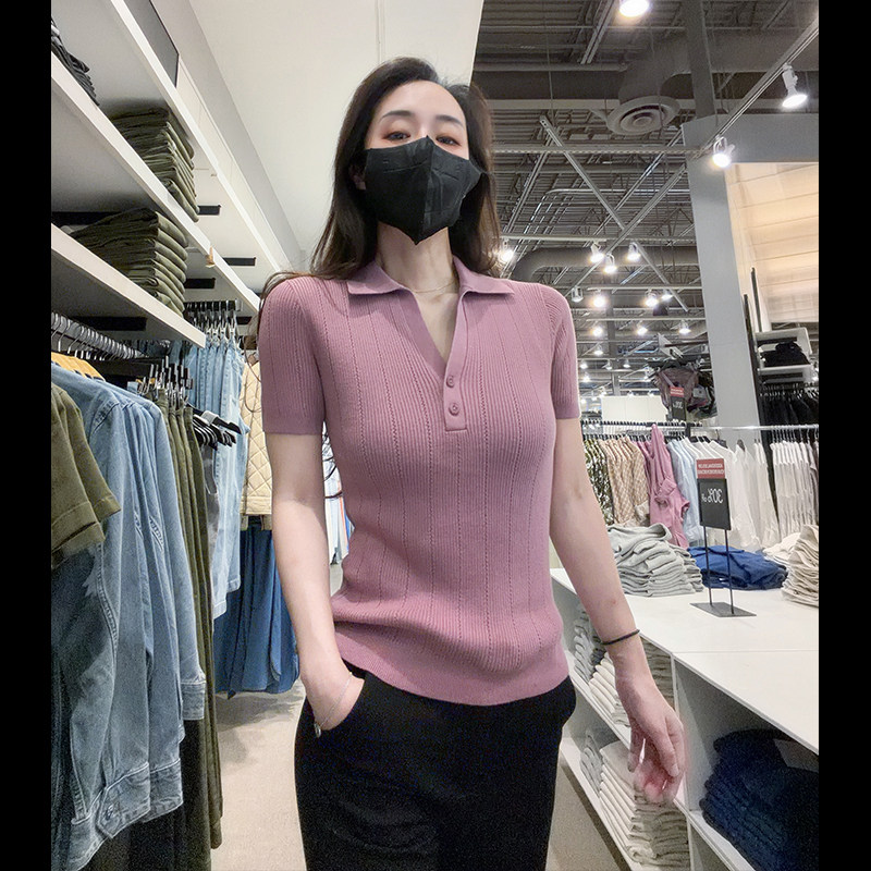 CK女士时尚polo领针织短袖T恤图片