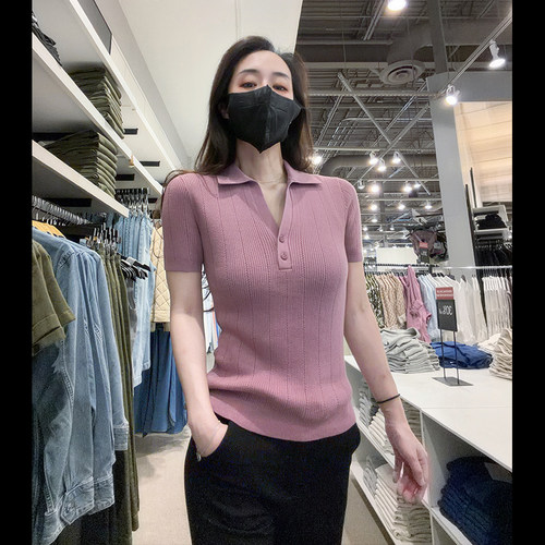 CK女士时尚polo领针织短袖T恤