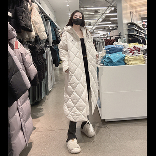 CW555 Klein女士秋冬菱格防风防水连帽棉服外套中长款 Calvin