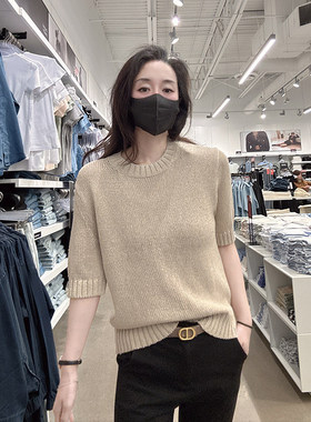 Calvin Klein CK女士夏季时尚休闲圆领麻混纺短袖针织T恤CW166