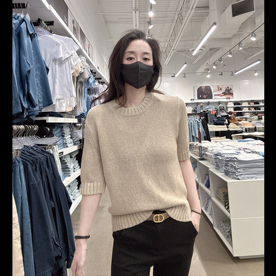 CK女士麻混纺时尚休闲短袖T恤