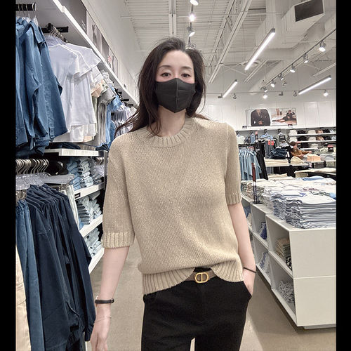 CK女士麻混纺时尚休闲短袖T恤