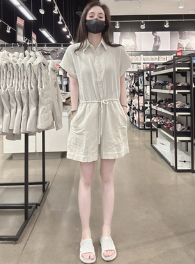 CK Calvin Klein女士新款棉质系带收腰短袖连衣裙裤CW440