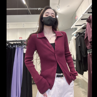 毛衣CW579 CK女士秋冬舒适纯棉饰边翻领纽扣针织开衫 Calvin Klein