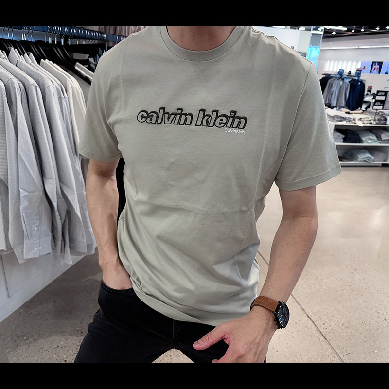 CK男士纯棉刺绣圆领短袖T恤