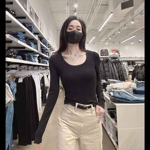 CK女士修身弹力长袖T恤显瘦
