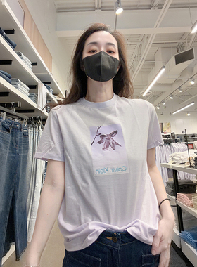Calvin Klein女士新款时尚休闲圆领棉质刺绣短袖T恤CW712