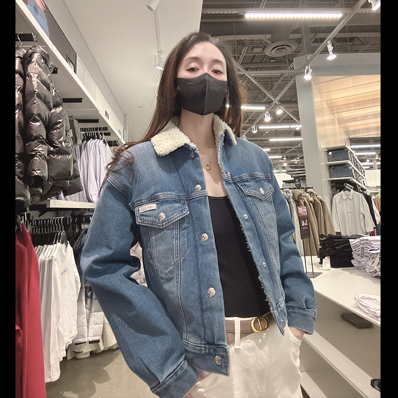 CK女士羊羔绒内里牛仔夹克外套