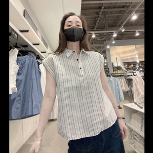 Calvin Klein CK女士新款时尚百搭柔软亚麻宽松显瘦短袖衬衫CW756