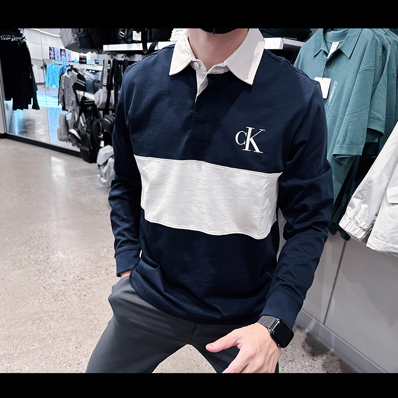 CalvinKlein男士polo领长袖T恤