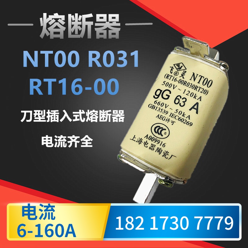 陶瓷熔断器NT00-160A飞灵100A gG63ART16-00 500V熔体熔芯保险丝