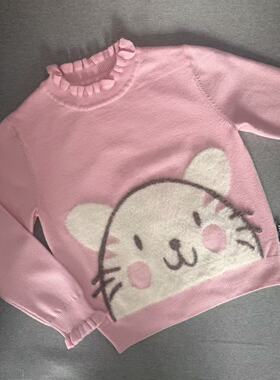 秋冬上新！90~120码AB家女童秋冬季花边毛衣时尚百搭针织打底衫