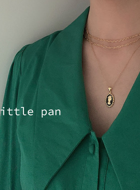 黑色滴胶人牌925纯银镀金女项链