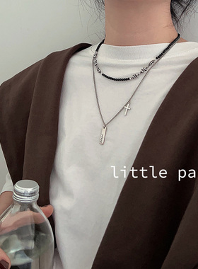 littlepan纯银十字架字母牌项链