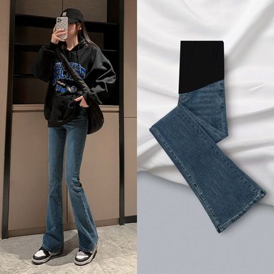 孕妇裤子秋冬款外穿牛仔喇叭裤孕早期休闲打底裤加绒加厚秋季冬装