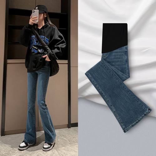 孕妇裤子秋冬款外穿牛仔喇叭裤孕早期休闲打底裤加绒加厚秋季冬装