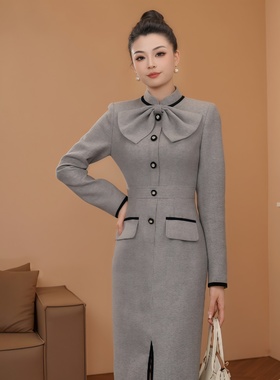 61604 法式气质连衣裙长袖轻奢小众名媛显瘦连衣裙秋冬时尚优雅风