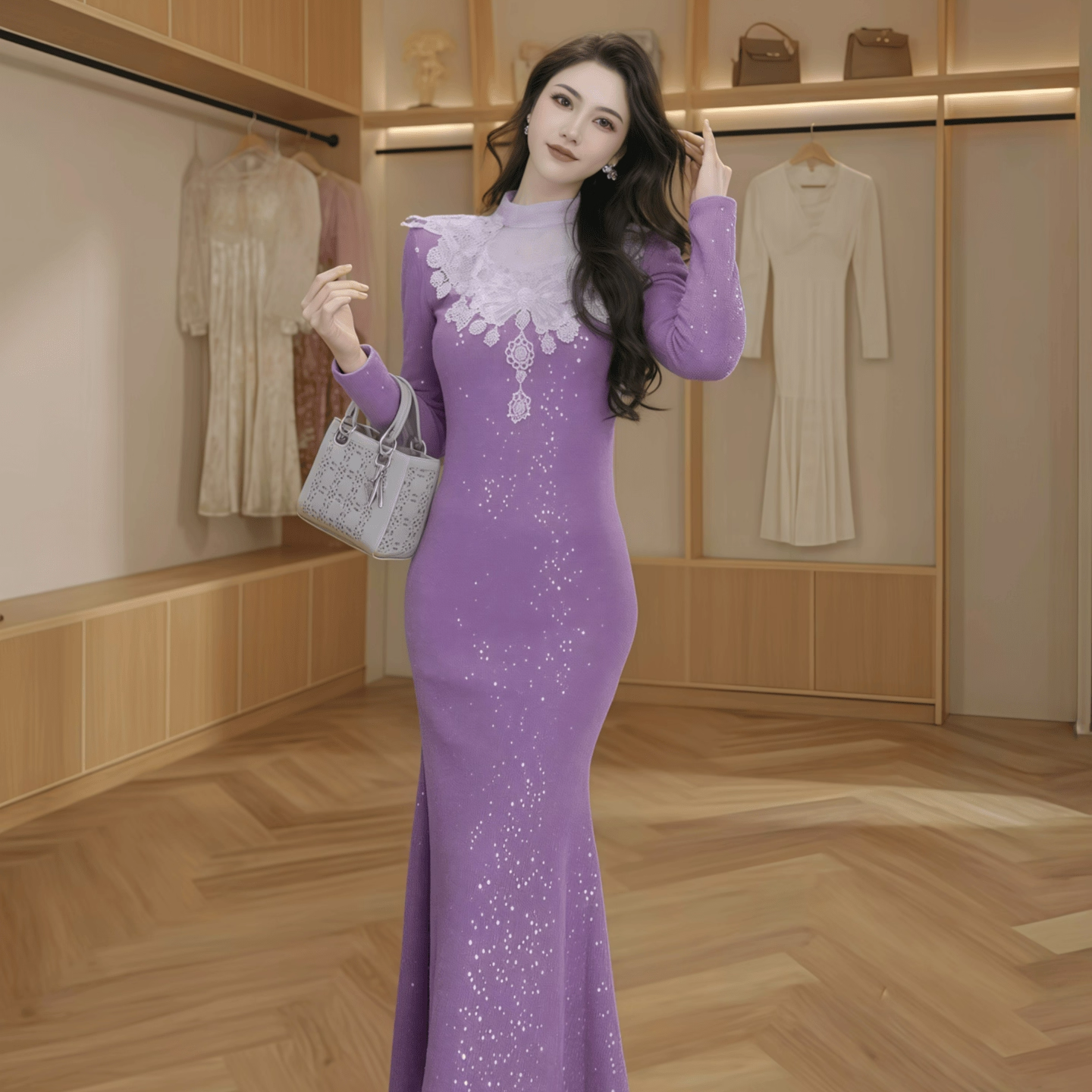 21991 富家千金高级感气质连衣裙秋装新款鱼尾晚礼服