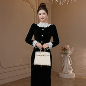 22005 修身 包臀黑色名媛高级轻奢收腰显瘦气质裙子