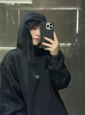 Adidas阿迪达斯GALI合作款加绒运动宽松版型连帽卫衣套头衫KS8234