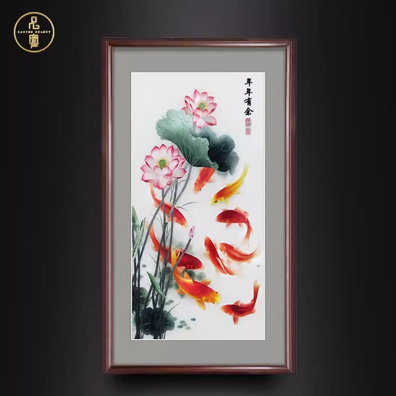 品粤广绣粤绣手工刺绣纪念品挂画大幅装饰画办公室客厅书房摆设