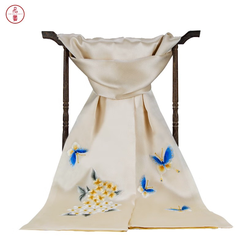 品粤广绣手工刺绣桑蚕丝围巾披肩两用国风特色中秋国庆送妈妈长辈