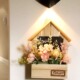 北欧家居装 饰墙上摆件墙面免钉壁挂式 花器小木屋仿真花挂件带夜灯