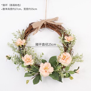 法式中古蔷薇藤花环装饰挂件民宿玄关田园遮丑墙上仿真花藤叶挂饰