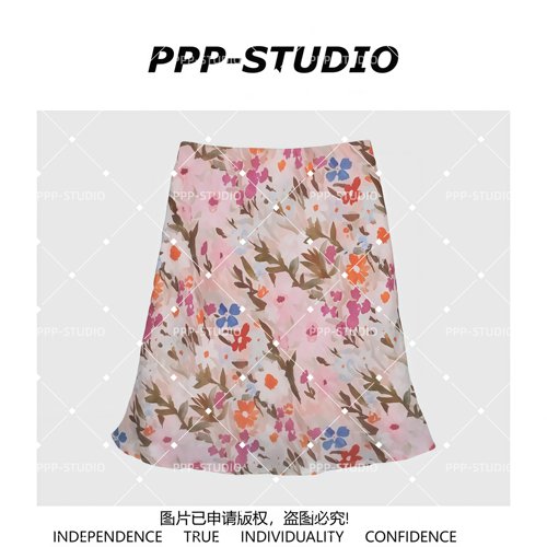 『PP-STUDIO』“天丝麻”时尚韩系百搭设计感碎花半身裙*20261721