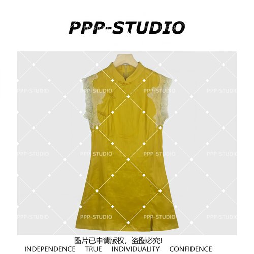 『PP-STUDIO』新中式百搭设计拼接花边款短袖连衣裙*20262144