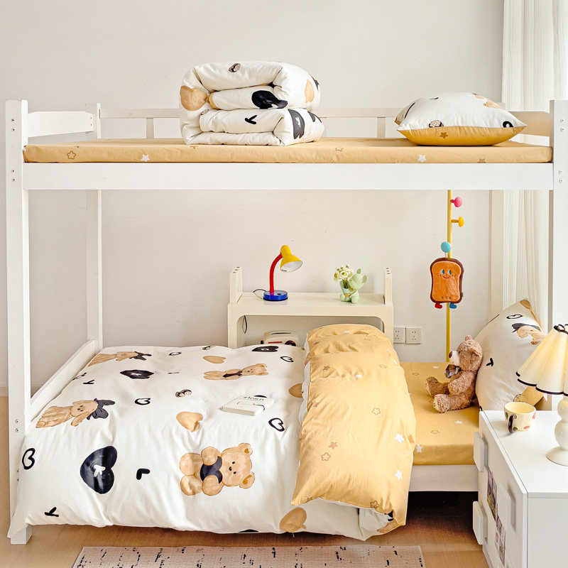 学生季纯棉AB版学生宿舍印花三件套双面床单床笠款上下铺单人床品