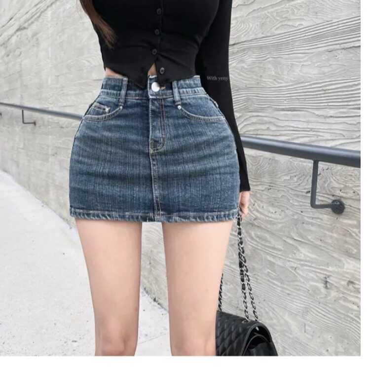 丰胯牛仔裤裙美式辣妹防走光牛仔短裙女2025夏包臀紧身弹力裙裤潮