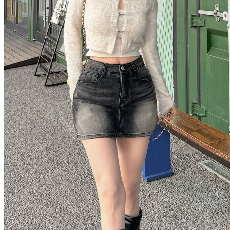 性感丰胯短裤黑灰高腰显瘦牛仔裤裙短裙女弹力修身紧身包臀半身裙