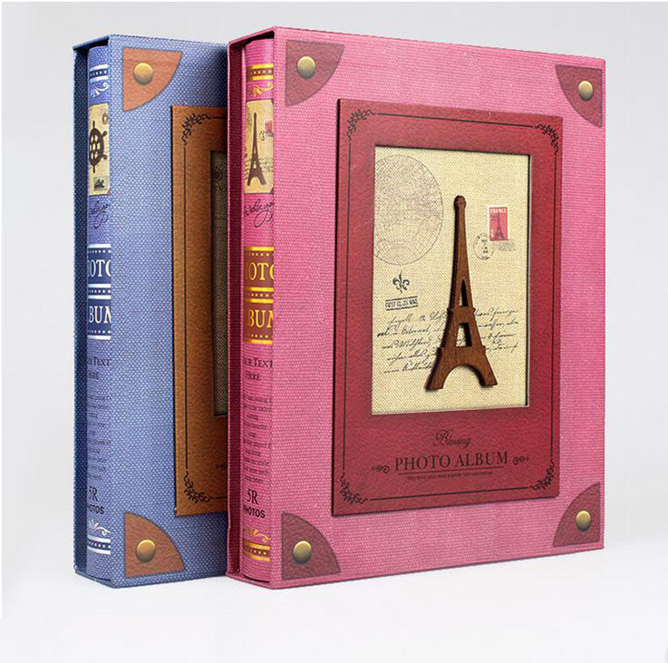 7寸200张相册7寸相册 5R工艺相本插页式带有盒装复古封面艾菲尔