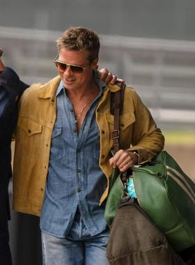 F1狂飙飞车布拉德皮特同款姜黄色麂皮绒夹克男士春秋复古翻领外套