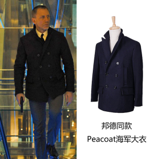 冬邦德同款 coat男士 外套 复古海军呢大衣pea 高端80羊毛麦尔登美式