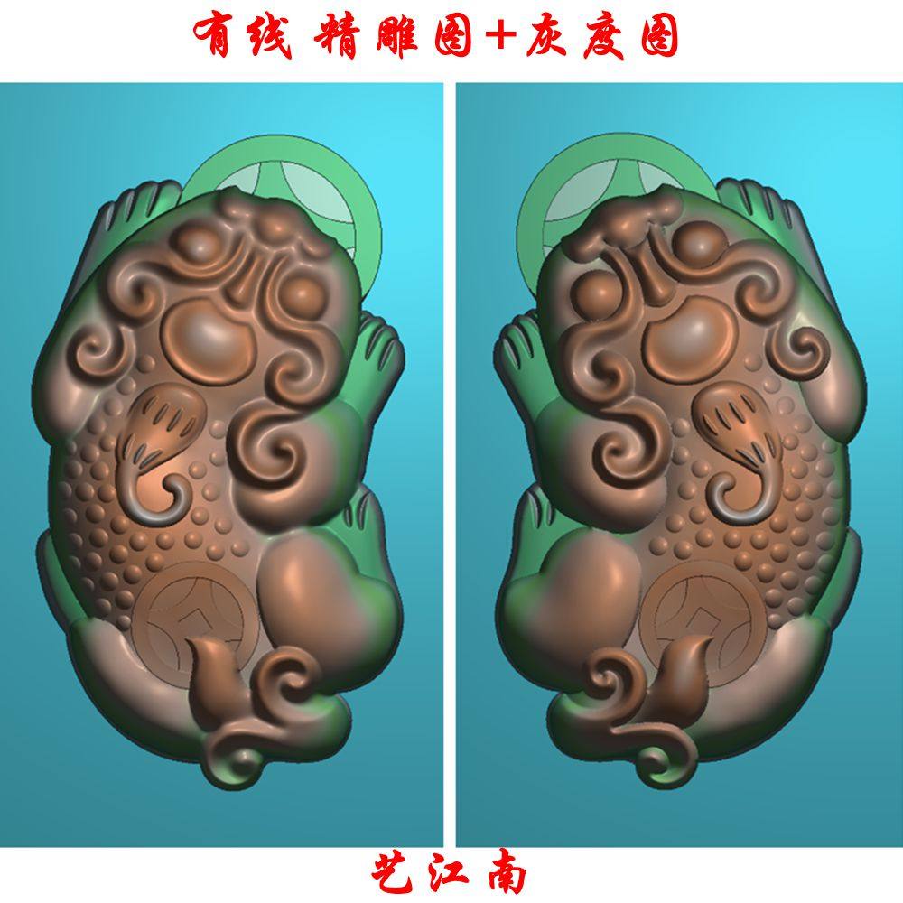 0586貔貅一对浮雕精雕JDP灰度BMP格式玉雕木雕牙雕图