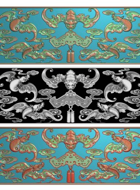 A1648祥云五福临门床头板大板浮雕精雕JDP灰度BMP格式木雕石雕图