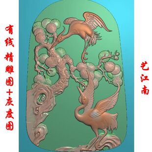 1282松鹤延年同春牌子浮雕精雕JDP灰度BMP格式玉雕木雕牙雕图