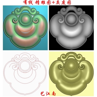 1659心形如意平安锁浮雕精雕JDP灰度BMP格式玉雕木雕牙雕图