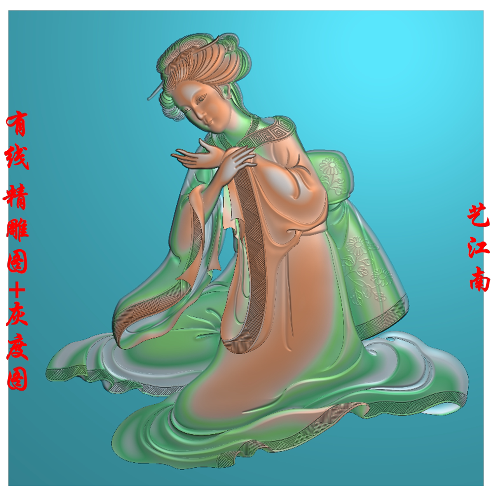 0905日本美和服美女浮雕精雕jdp灰度bmp格式木雕石雕图